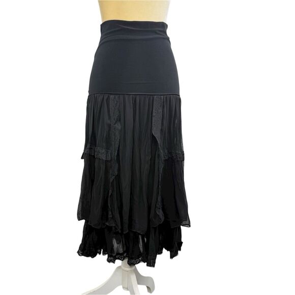 Anonima Black Layered Boho Lace Trim Skirt Size 36 Romantic Gothic Style - Picture 2 of 16